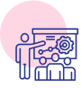 Presentation icon with figures and chart.