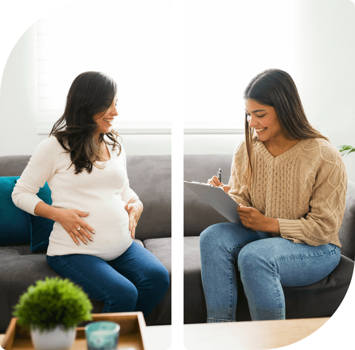 Union Pregnant woman consulting with a professional advisor.